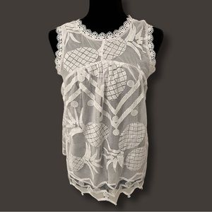 NWT ANTHROPOLOGIE Maeve Top Blouse Sleeveless Pineapple Lace Buttons Cute Fun